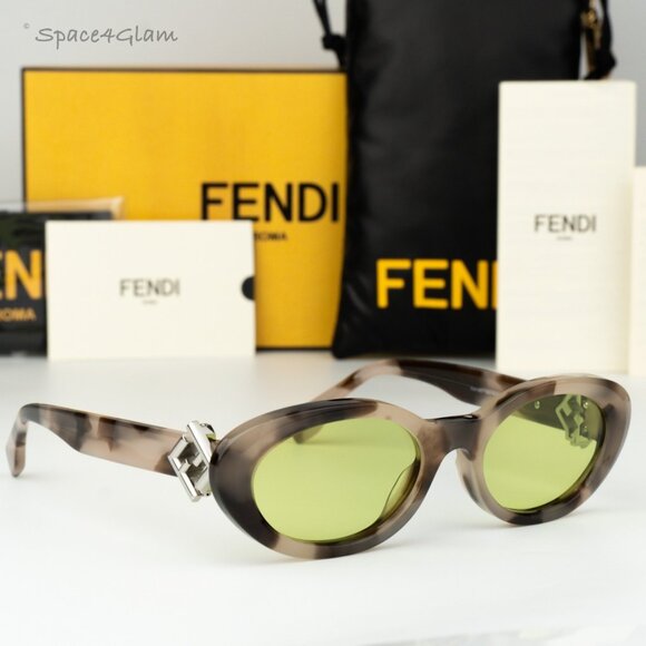 Fendi Women Sunglasses Havana Green Oval FE40140U FF DIAMONDS 01A NEW AUTHENTIC - Picture 1 of 8